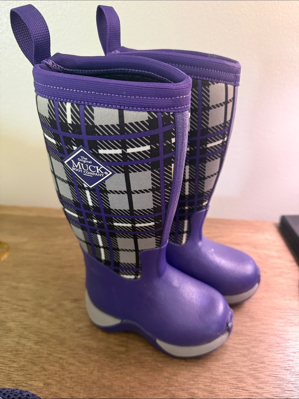 The Original Muck Boot Company Kids' Purple Plaid Rain Boots